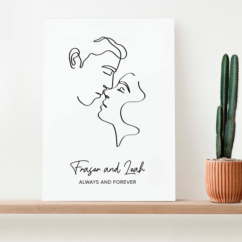 Personalised Personalised Romantic Line Art Kissing Couple Print