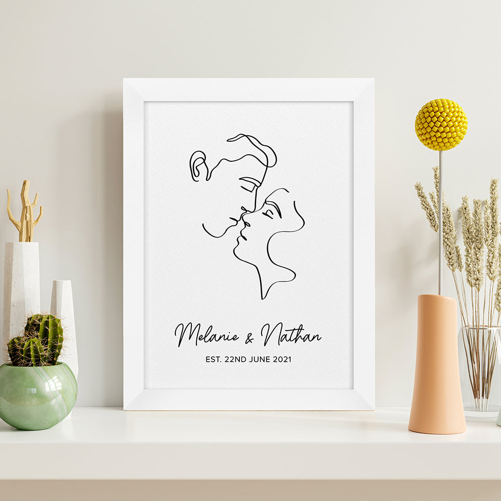 Personalised Personalised Romantic Line Art Kissing Couple Print