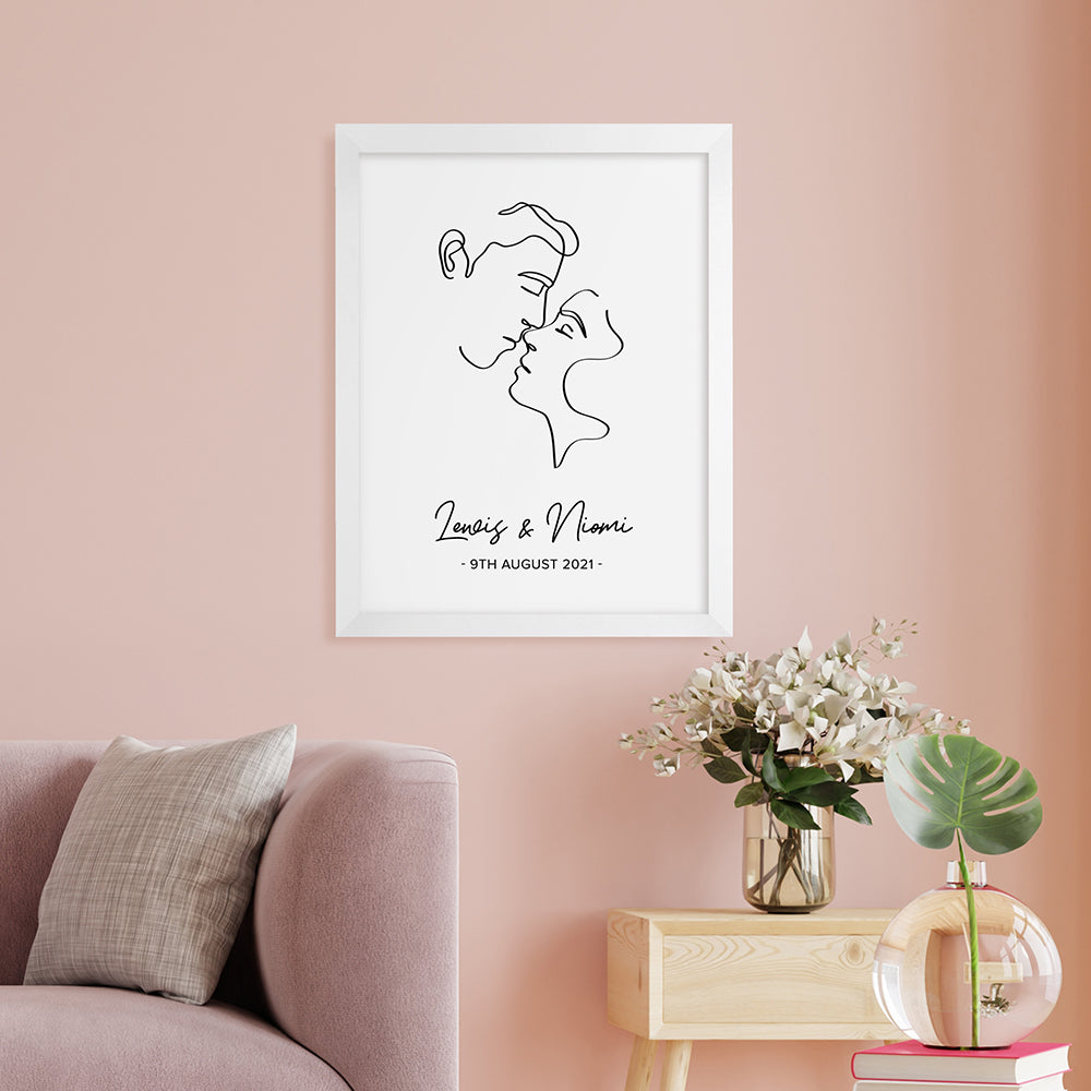 Personalised Personalised Romantic Line Art Kissing Couple Print
