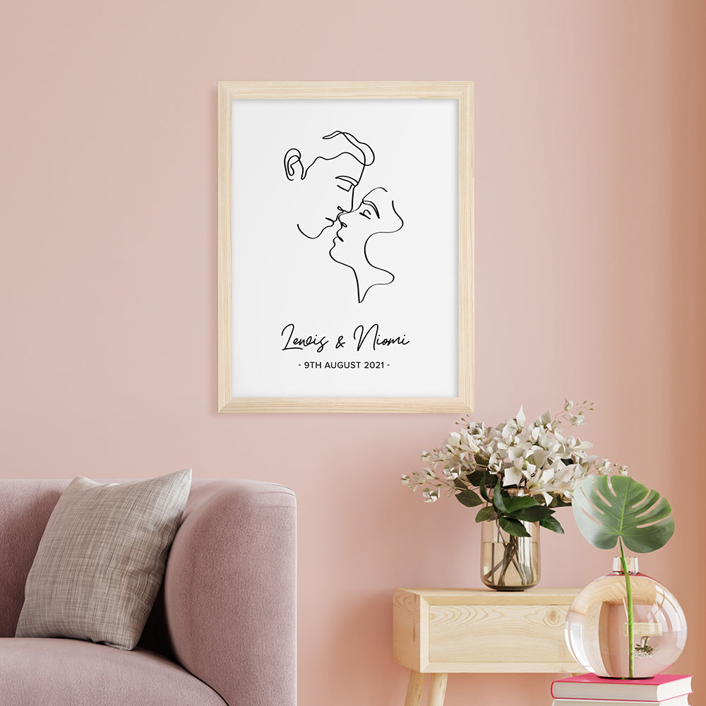 Personalised Personalised Romantic Line Art Kissing Couple Print