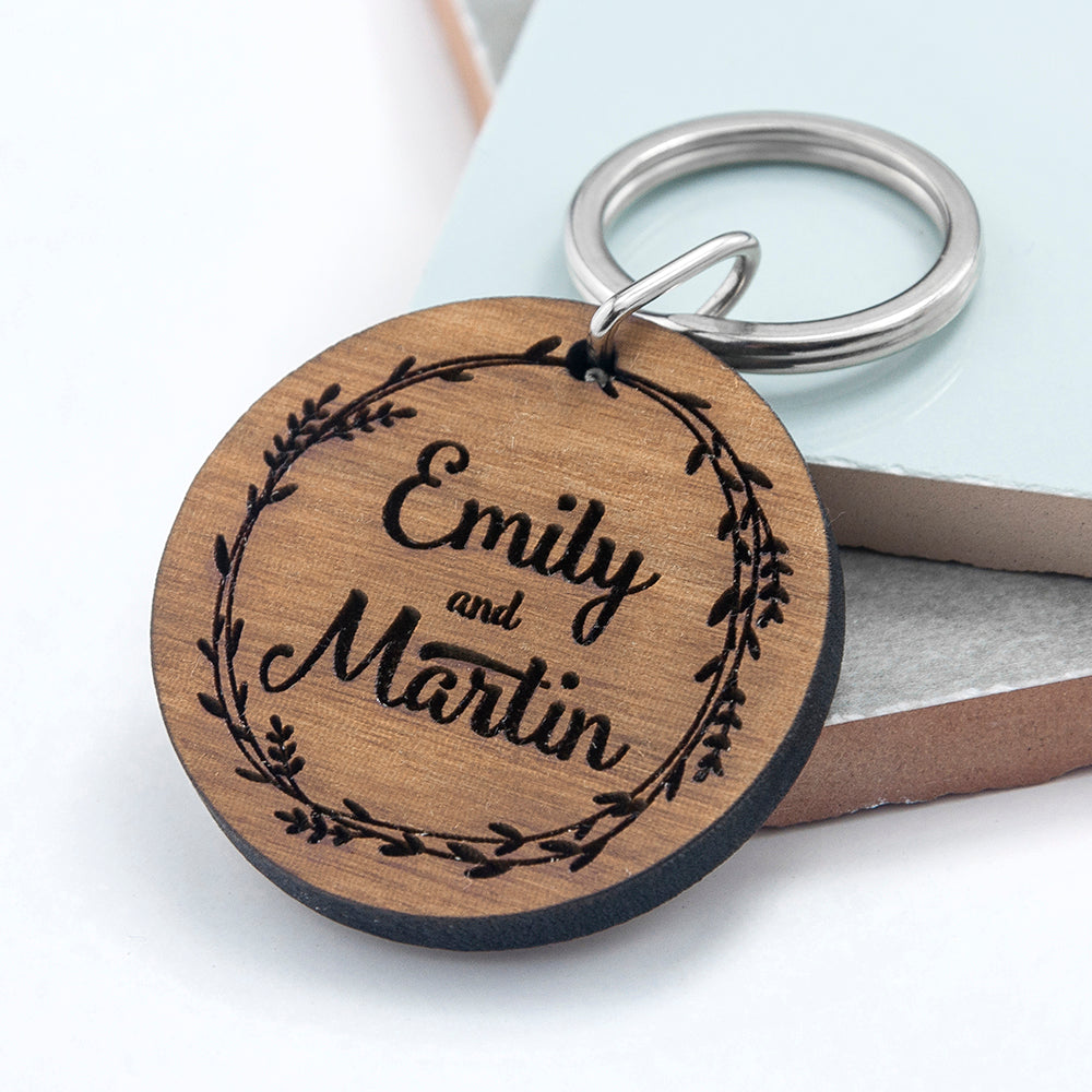 Personalised Personalised Romantic Wreath Engraved Keyring