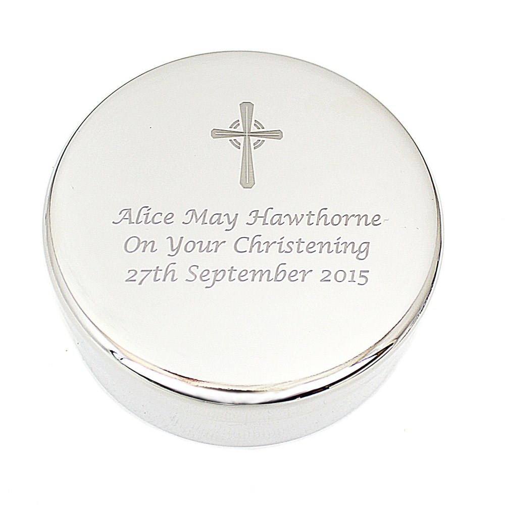 Personalised Rosary Beads And Cross Round Trinket Box