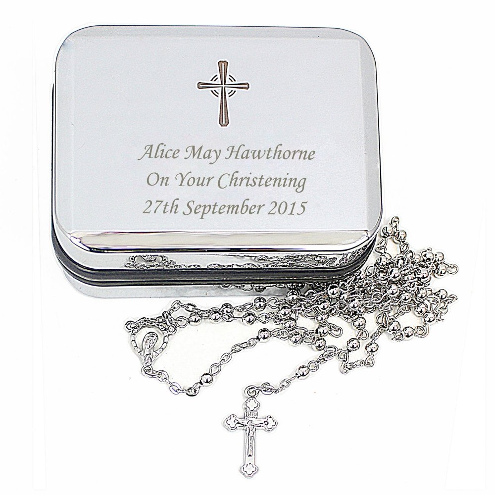 Personalised Rosary Beads And Cross Trinket Box