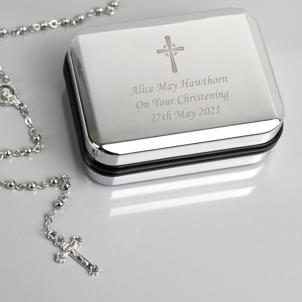 Personalised Rosary Beads And Cross Trinket Box