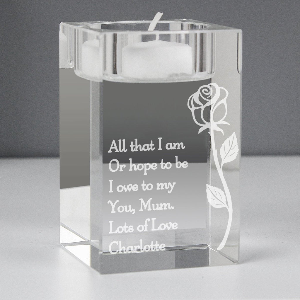 Personalised Rose Glass Tea Light Holder