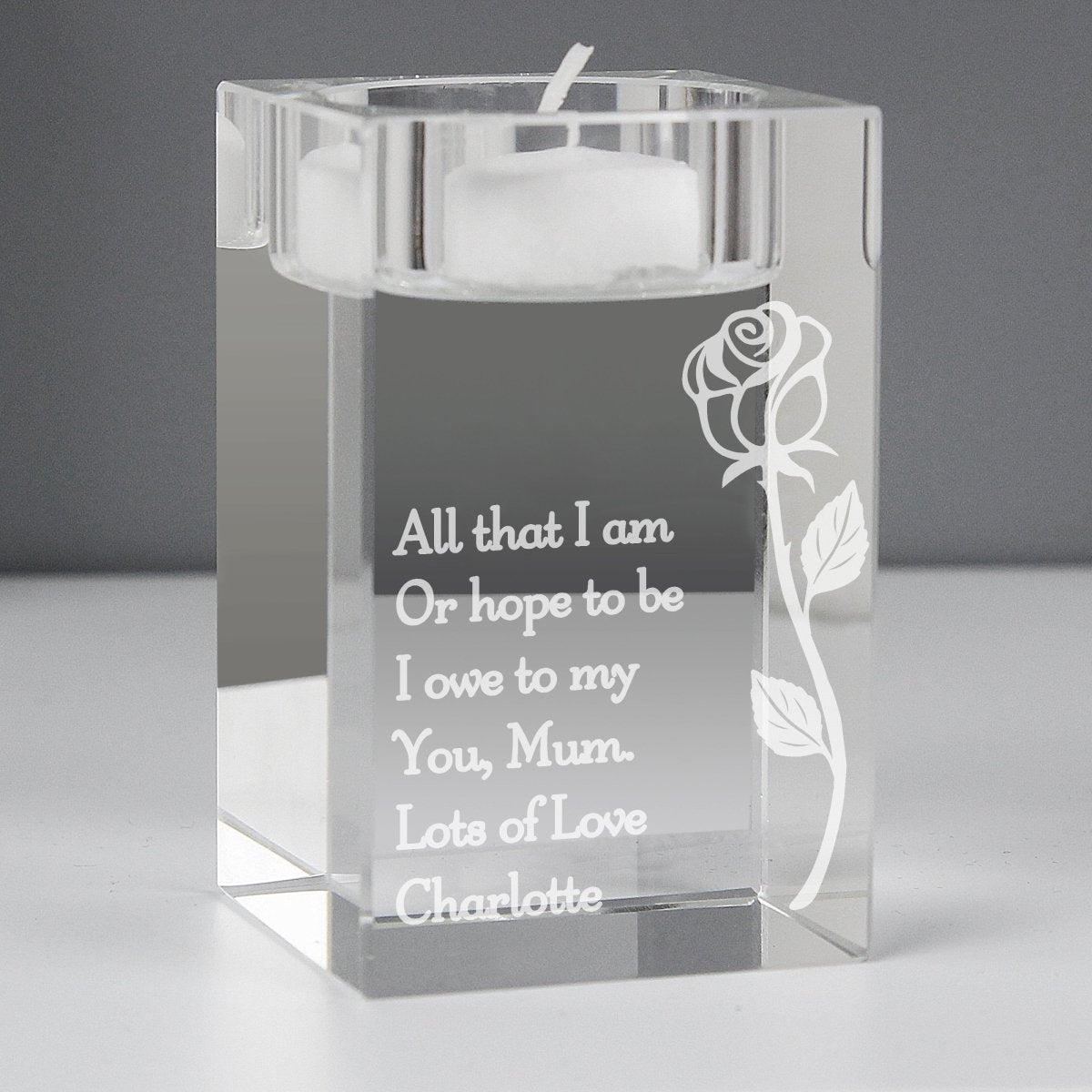 Personalised Rose Glass Tea Light Holder