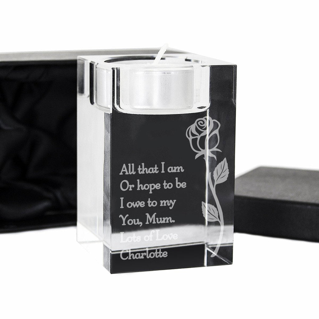 Personalised Rose Glass Tea Light Holder
