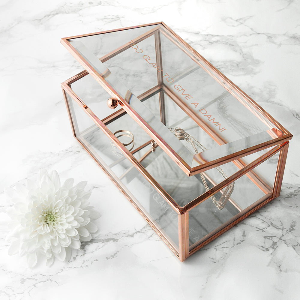 Personalised Personalised Rose Gold Glass Jewellery Box