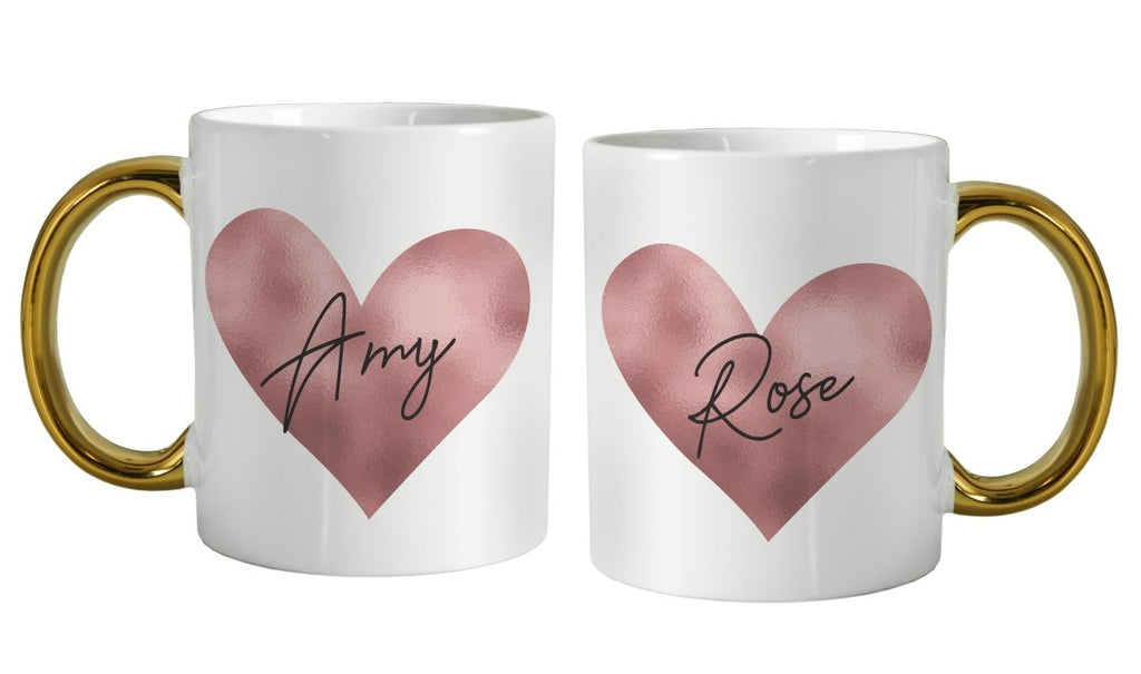 Personalised Rose Gold Heart HandLED Mug