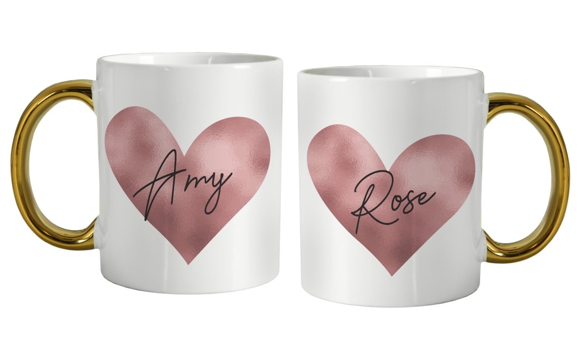 Personalised Rose Gold Heart HandLED Mug