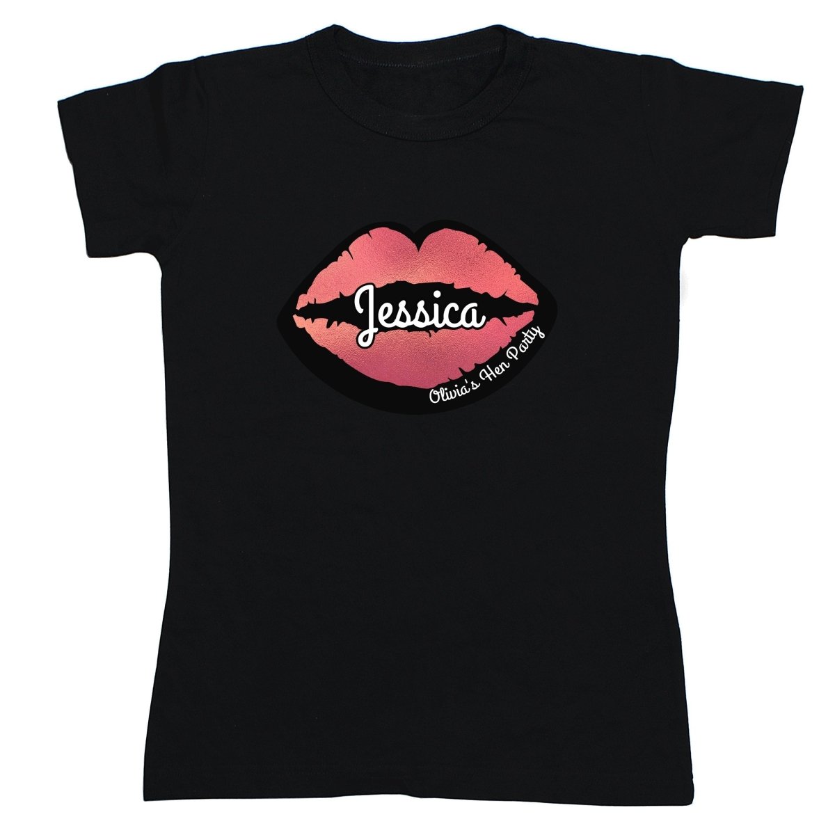 Personalised Rose Gold Lips Hen Party T-Shirt - Black Large