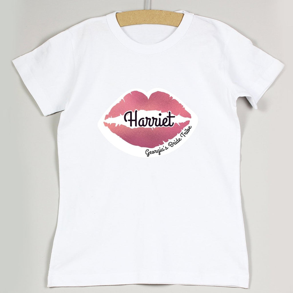 Personalised Rose Gold Lips Hen Party T-Shirt - White Medium