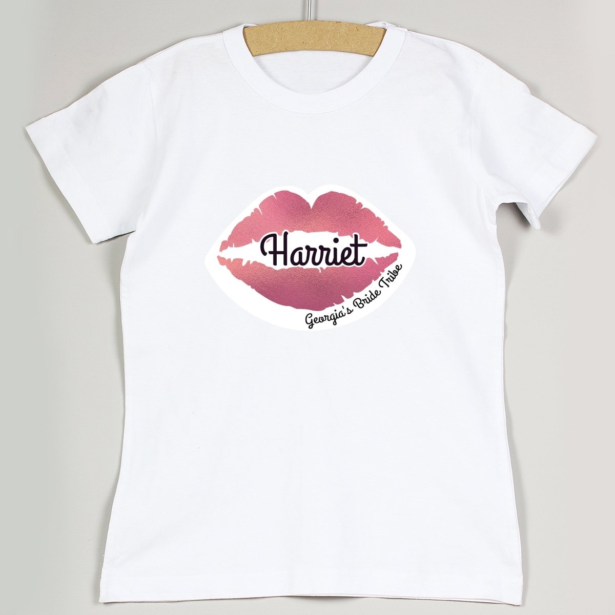Personalised Rose Gold Lips Hen Party T-Shirt - White Medium