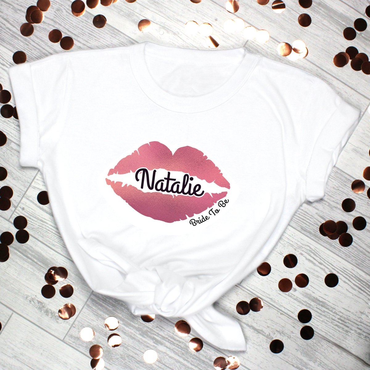 Personalised Rose Gold Lips Hen Party T-Shirt - White Small