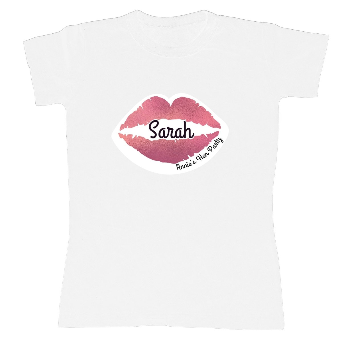 Personalised Rose Gold Lips Hen Party T-Shirt - White Small