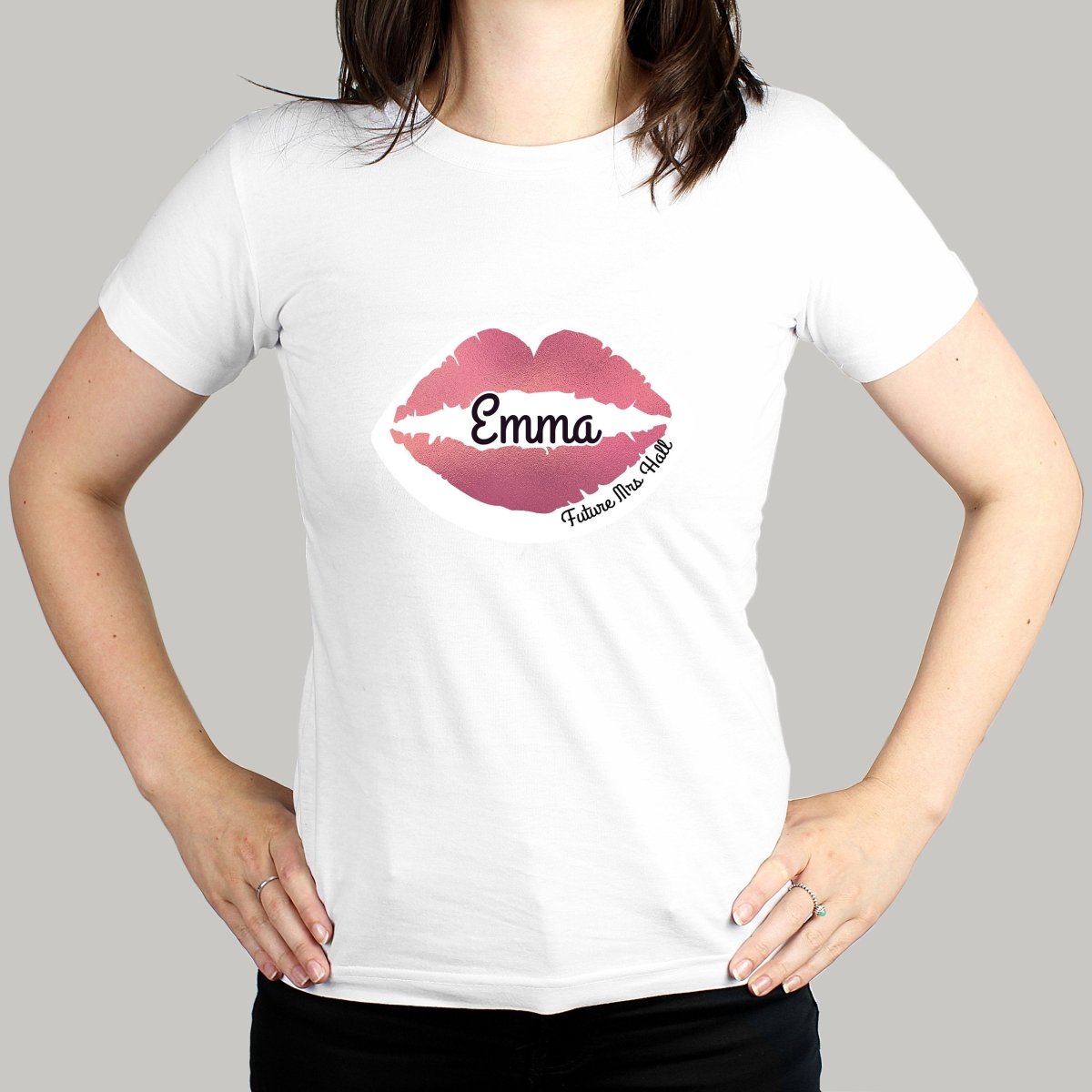 Personalised Rose Gold Lips Hen Party T-Shirt - White XL