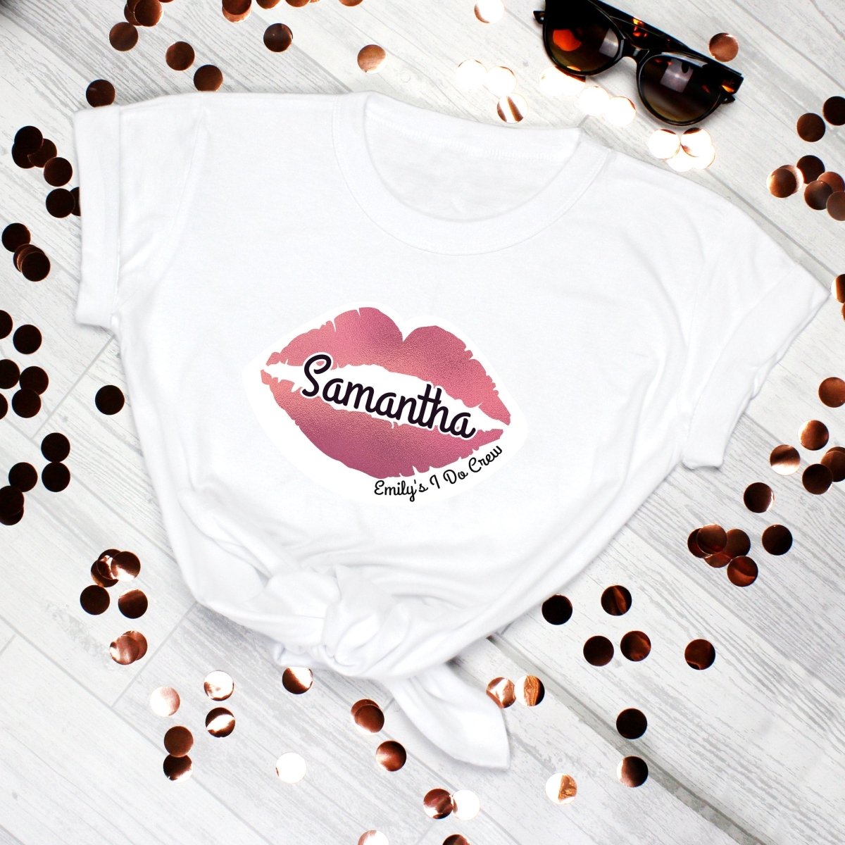 Personalised Rose Gold Lips Hen Party T-Shirt - White XL