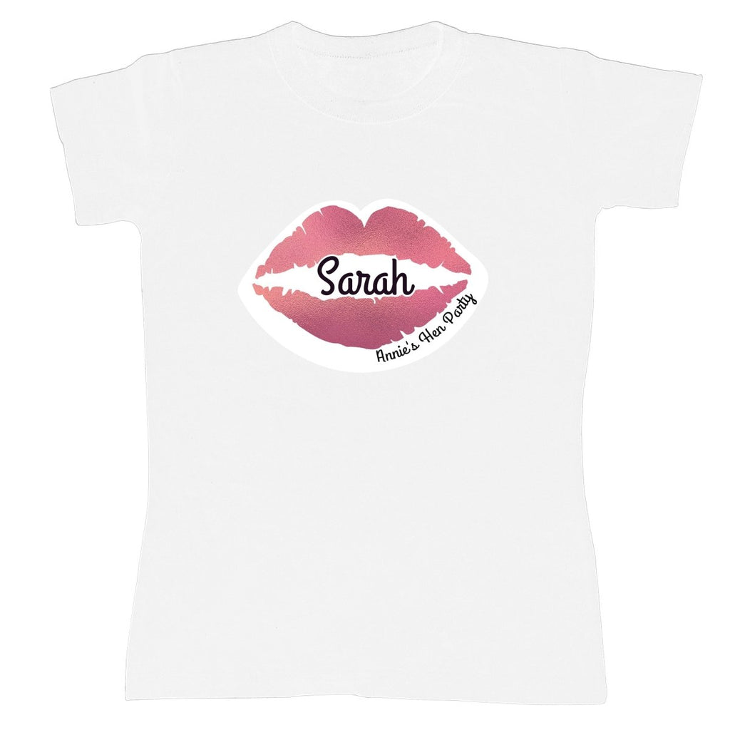 Personalised Rose Gold Lips Hen Party T-Shirt - White XL