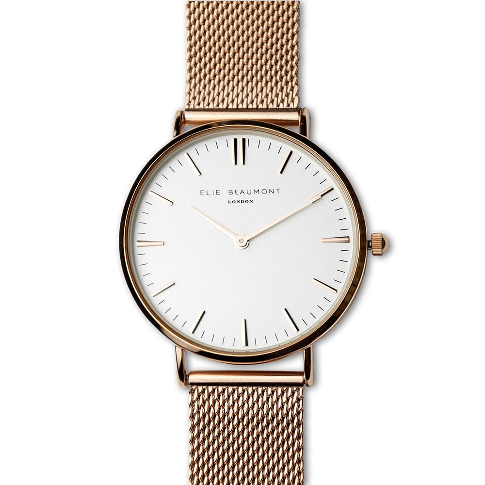 Personalised Rose Gold Mesh Strapped Watch With White Dial