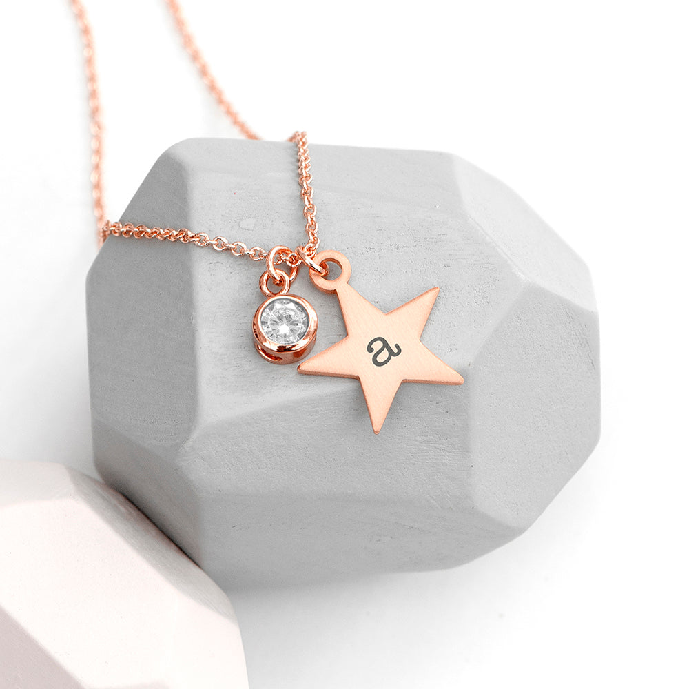 Personalised Personalised Rose Gold Star with Birthstone Crystal Necklace