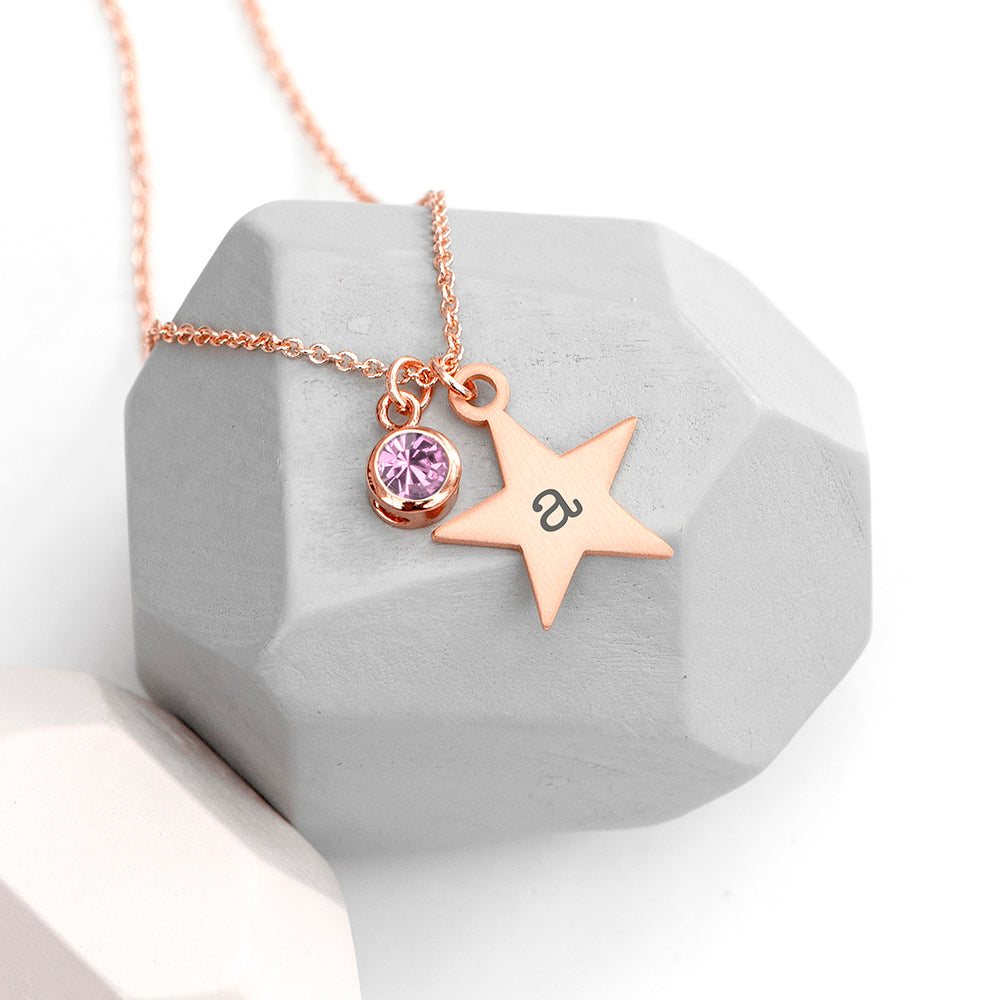 Personalised Personalised Rose Gold Star with Birthstone Crystal Necklace