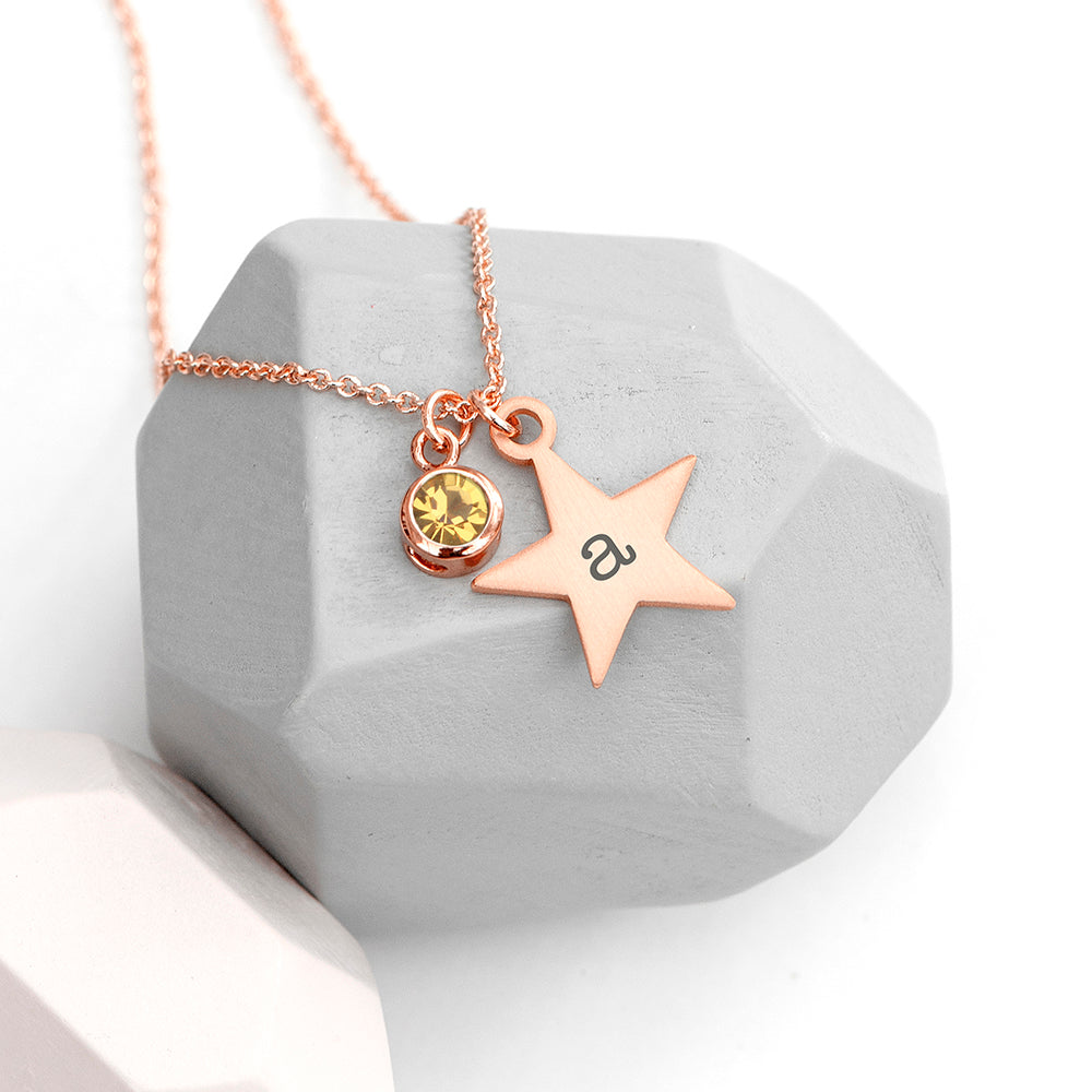 Personalised Personalised Rose Gold Star with Birthstone Crystal Necklace