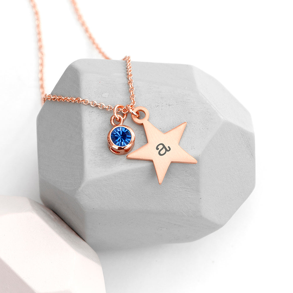 Personalised Personalised Rose Gold Star with Birthstone Crystal Necklace