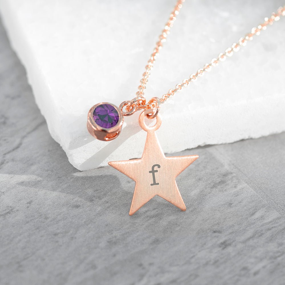 Personalised Rose Gold Star With Birthstone Crystal Necklace
