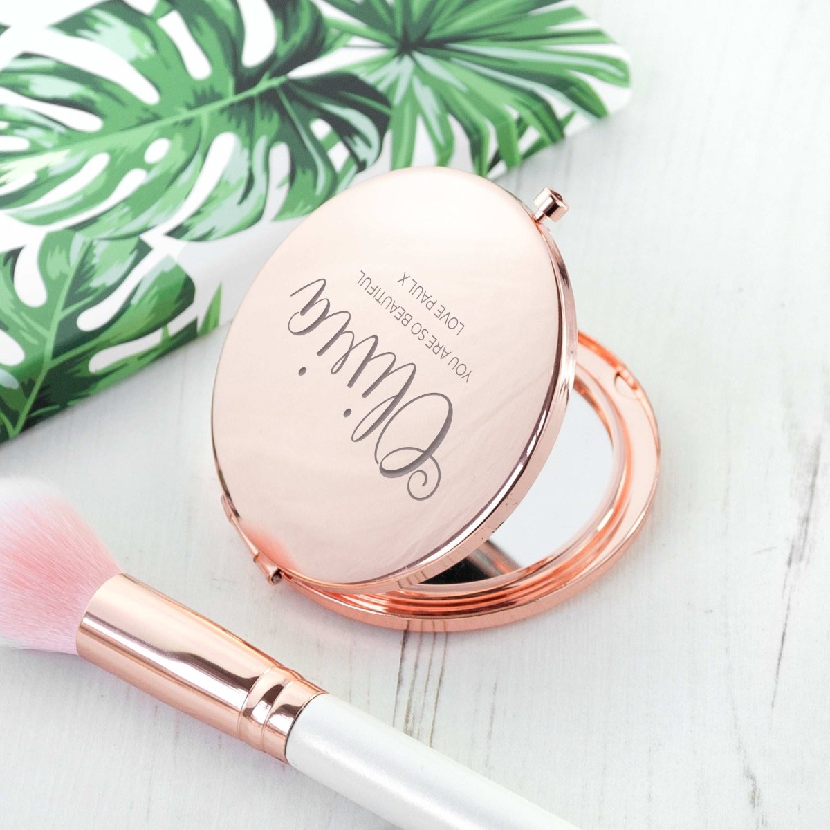 Personalised Round Rose Gold Compact Mirror