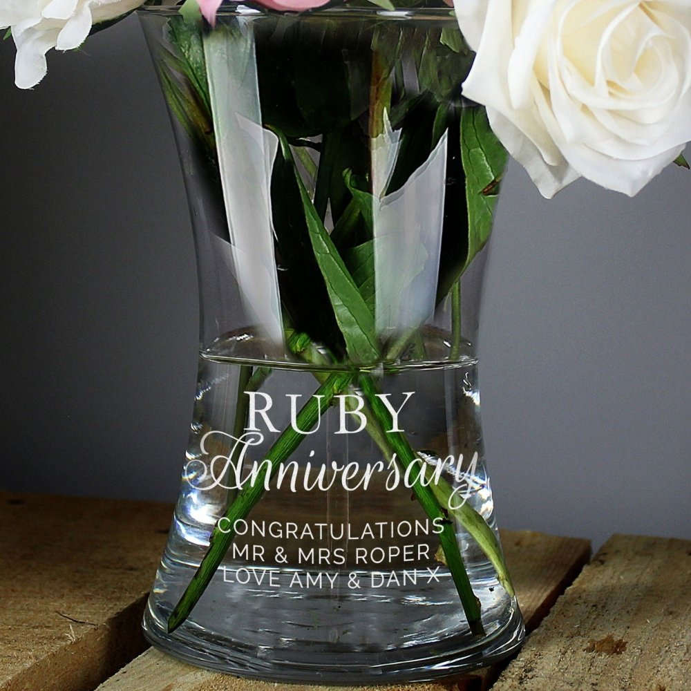 Personalised 'Ruby Anniversary' Glass Vase