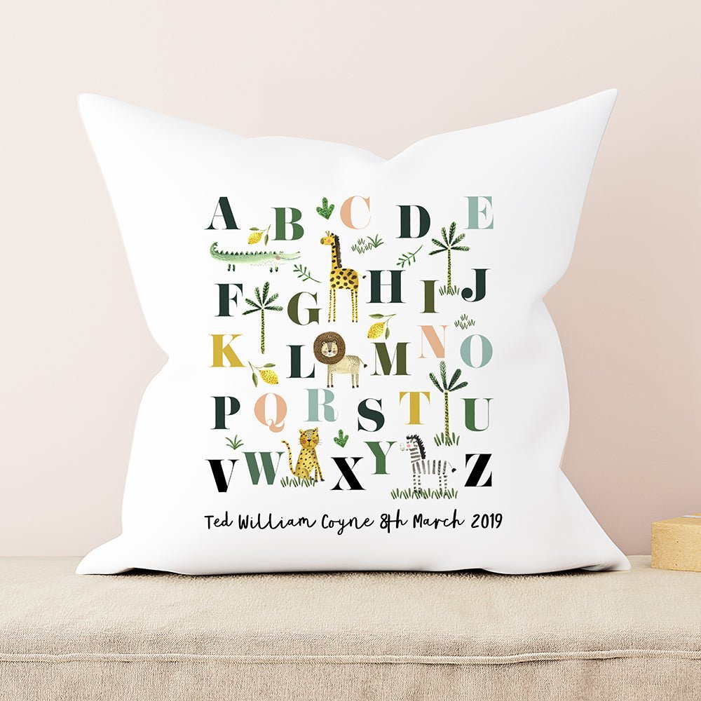 Personalised Safari Animals Alphabet Cushion Cover