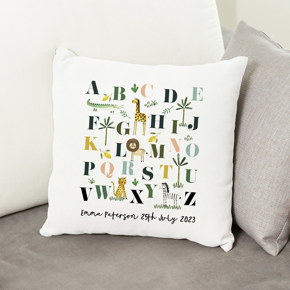 Personalised Safari Animals Alphabet Cushion Cover
