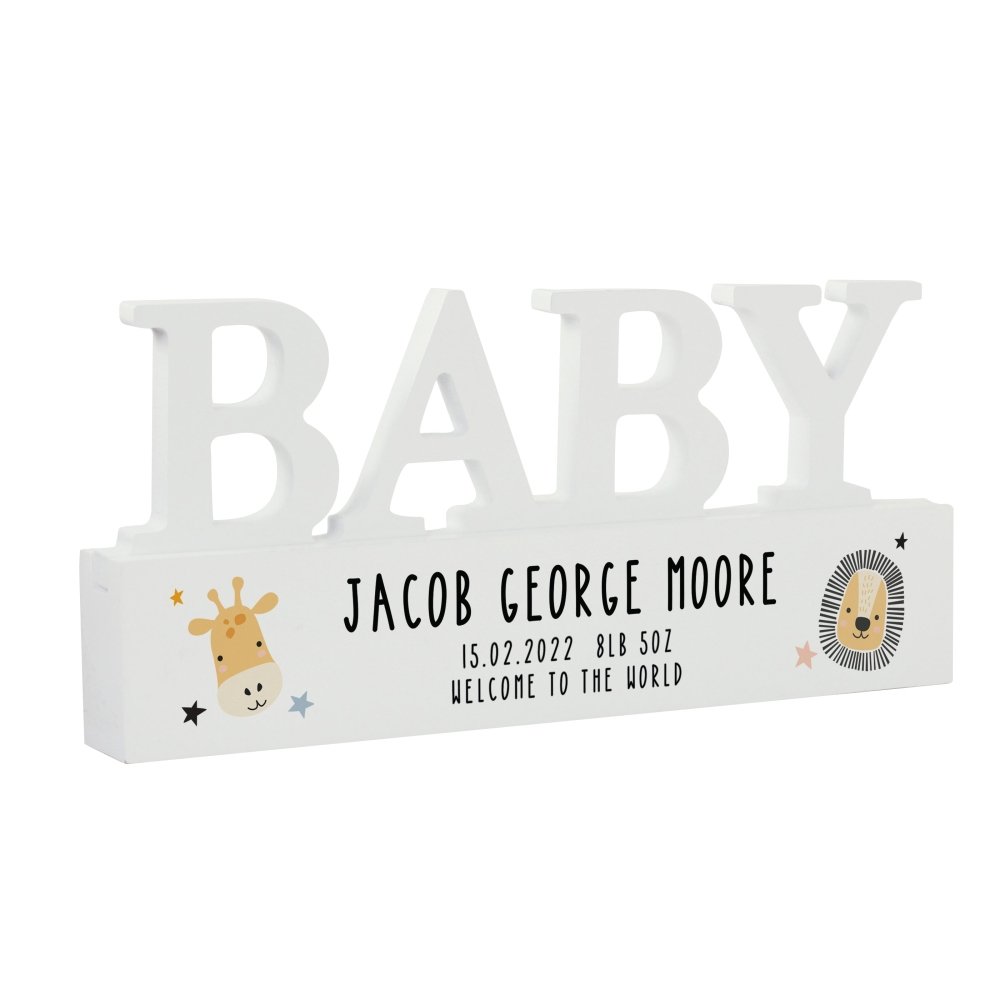 Personalised Safari Animals Wooden Baby Ornament