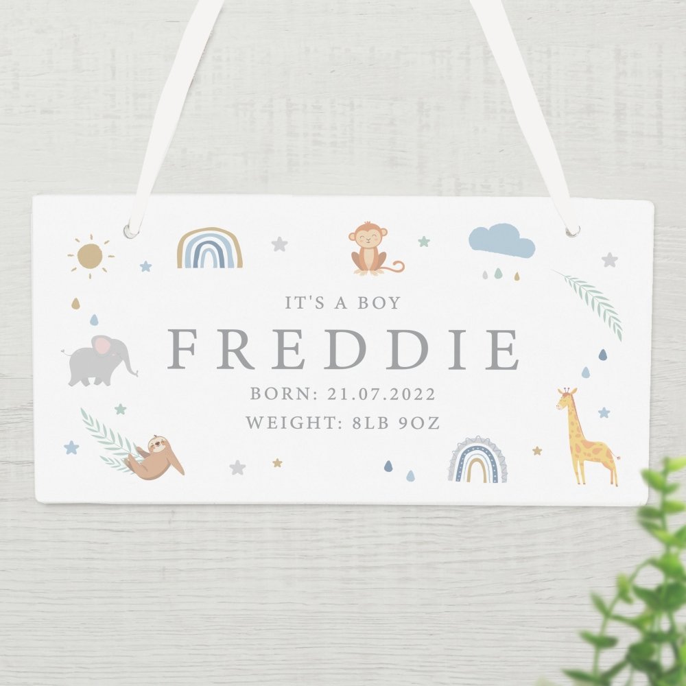 Personalised Safari Animals Wooden Sign