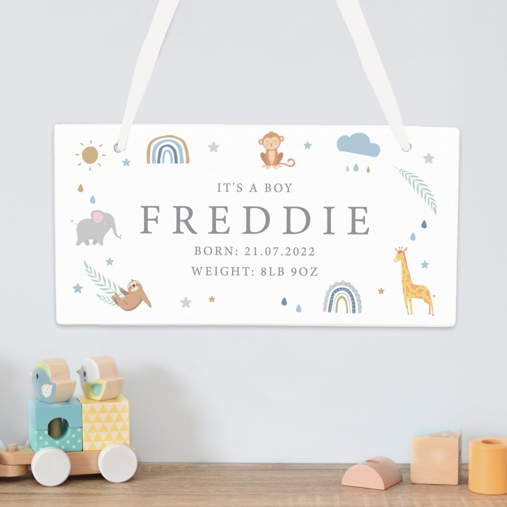 Personalised Safari Animals Wooden Sign