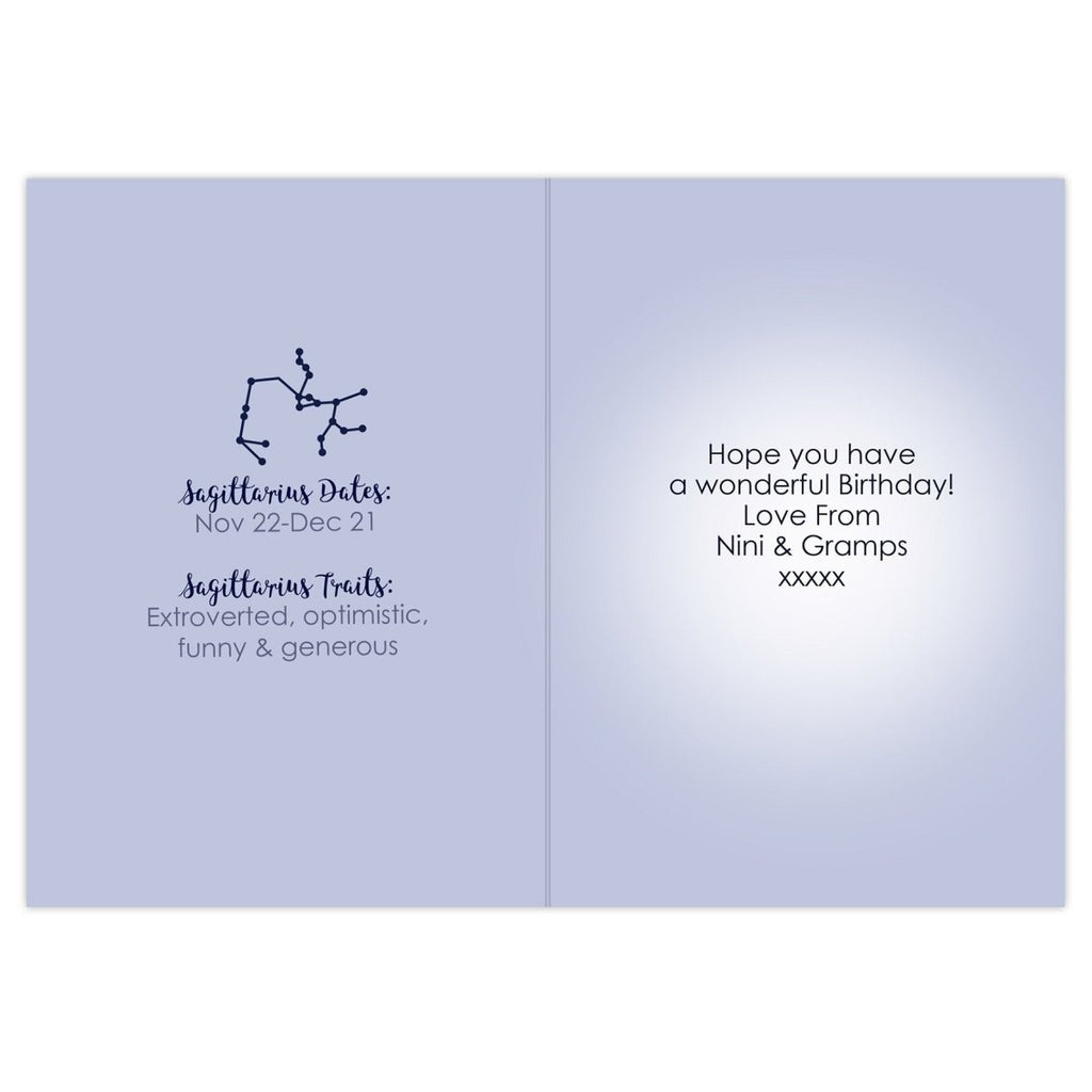 Personalised Sagittarius Zodiac Star Sign Card (November 22nd - December 21st)