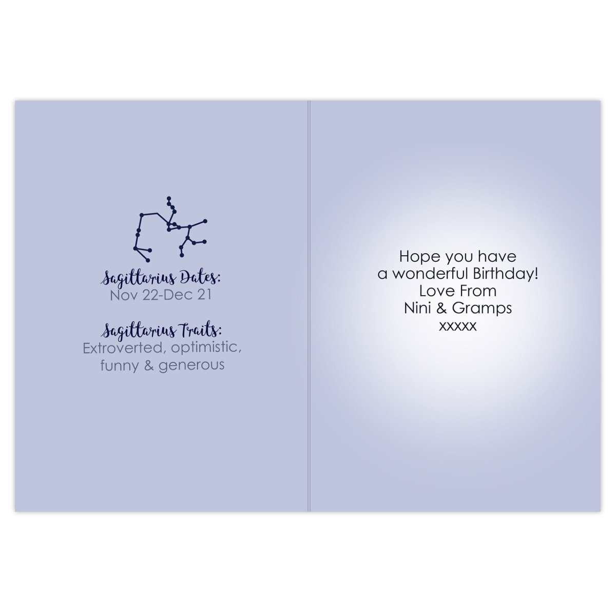 Personalised Sagittarius Zodiac Star Sign Card (November 22nd - December 21st)