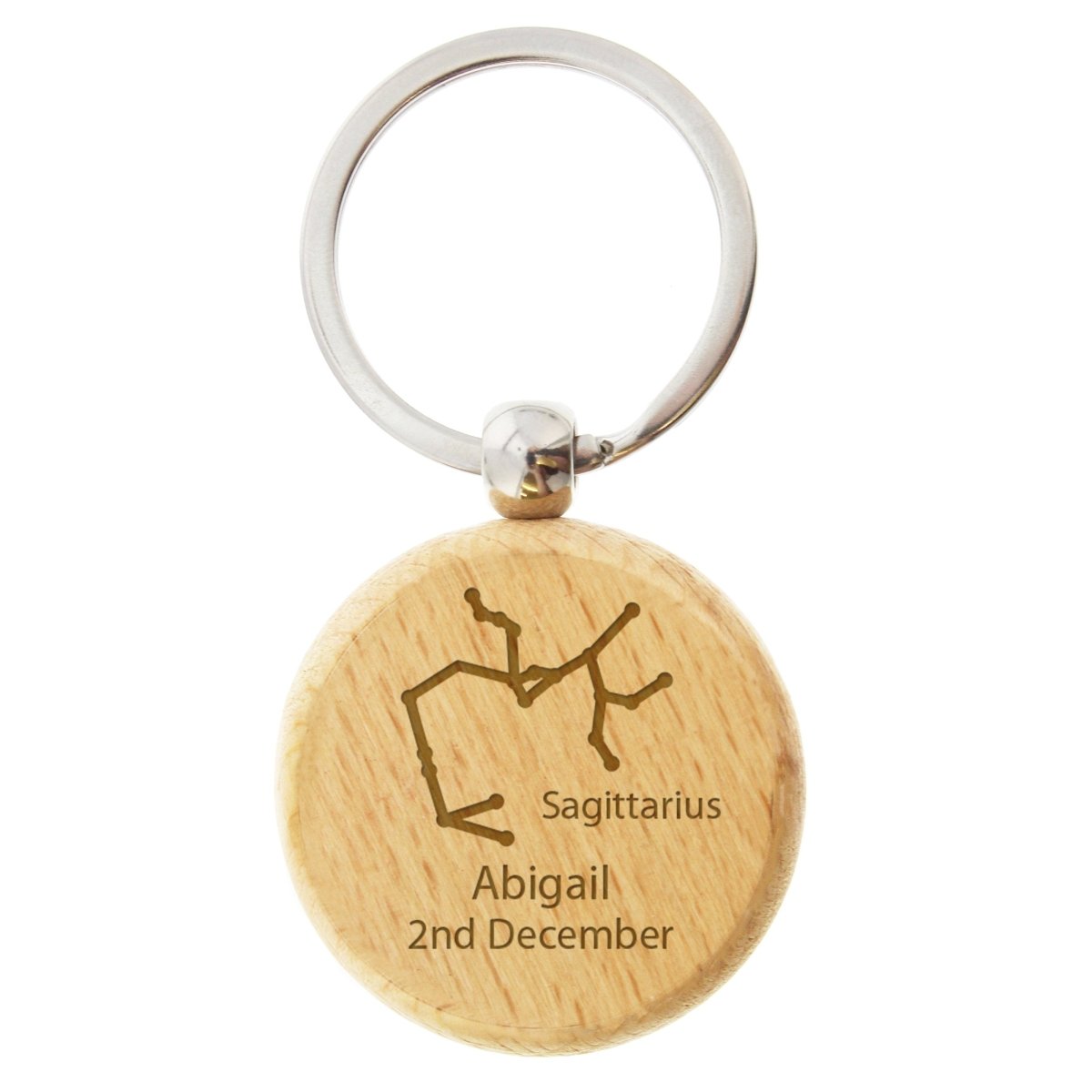 Personalised Sagittarius Zodiac Star Sign Wooden Keyring (November 22nd - December 21st)