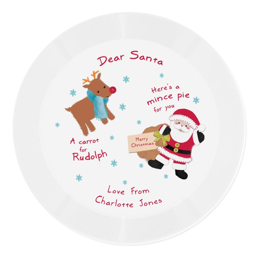 Personalised Santa And Rudolph Christmas Eve Mince Pie Plastic Plate