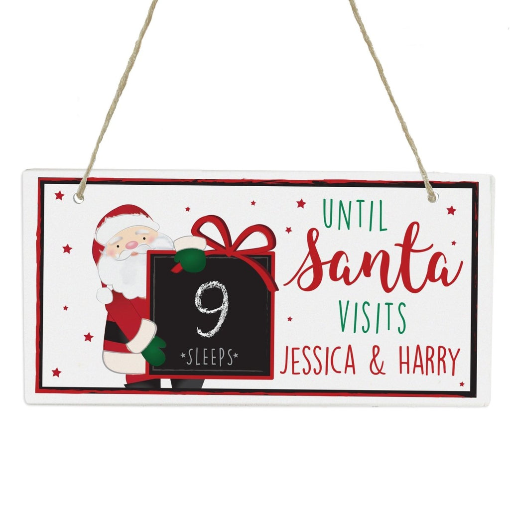 Personalised Santa Christmas Chalk Countdown Wooden Block Sign
