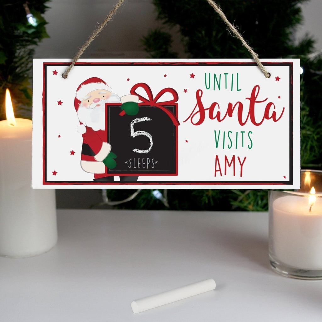 Personalised Santa Christmas Chalk Countdown Wooden Block Sign