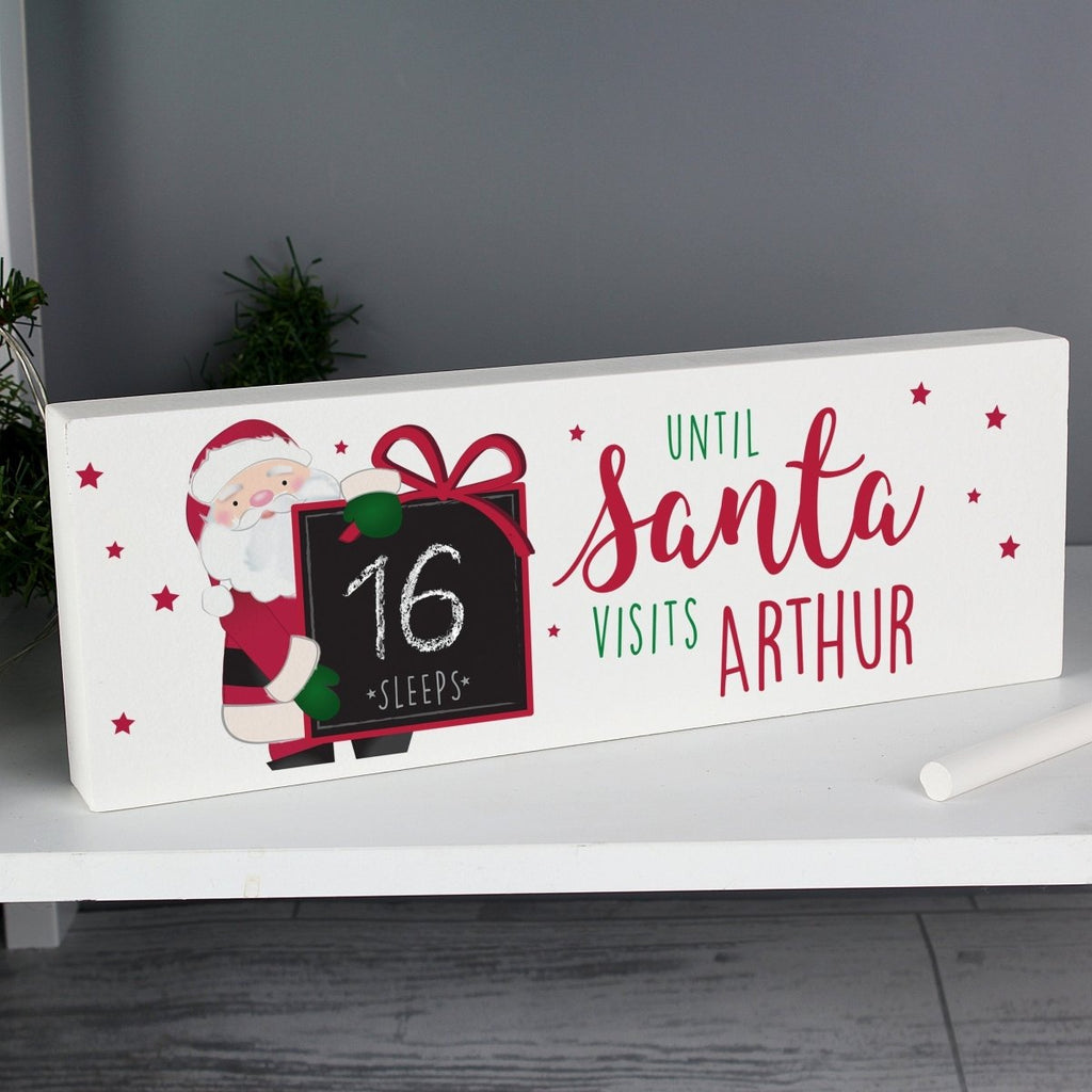 Personalised Santa Christmas Chalk Countdown Wooden Block Sign