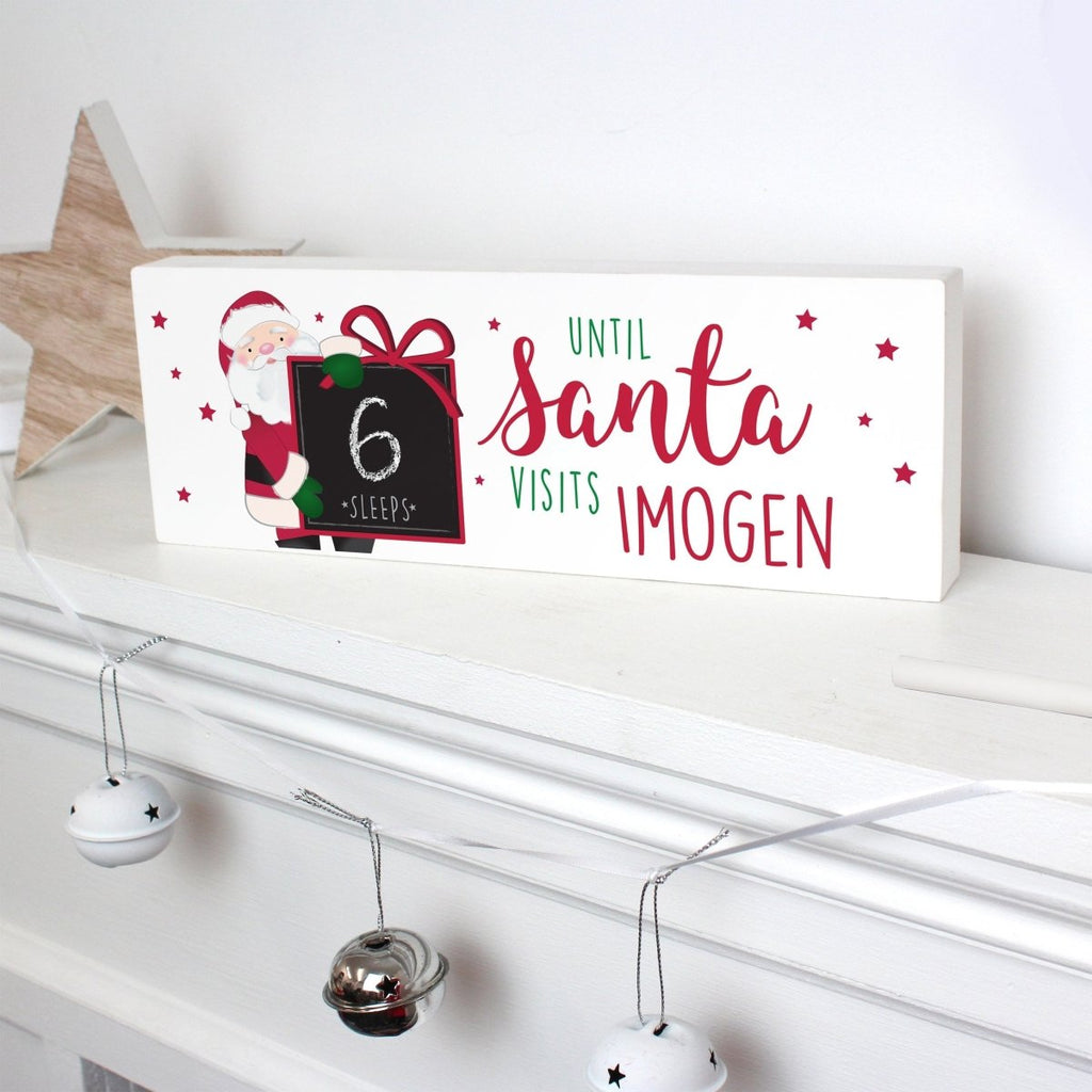 Personalised Santa Christmas Chalk Countdown Wooden Block Sign