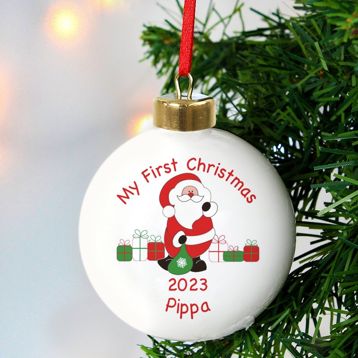 Personalised Santa With Presents Bauble