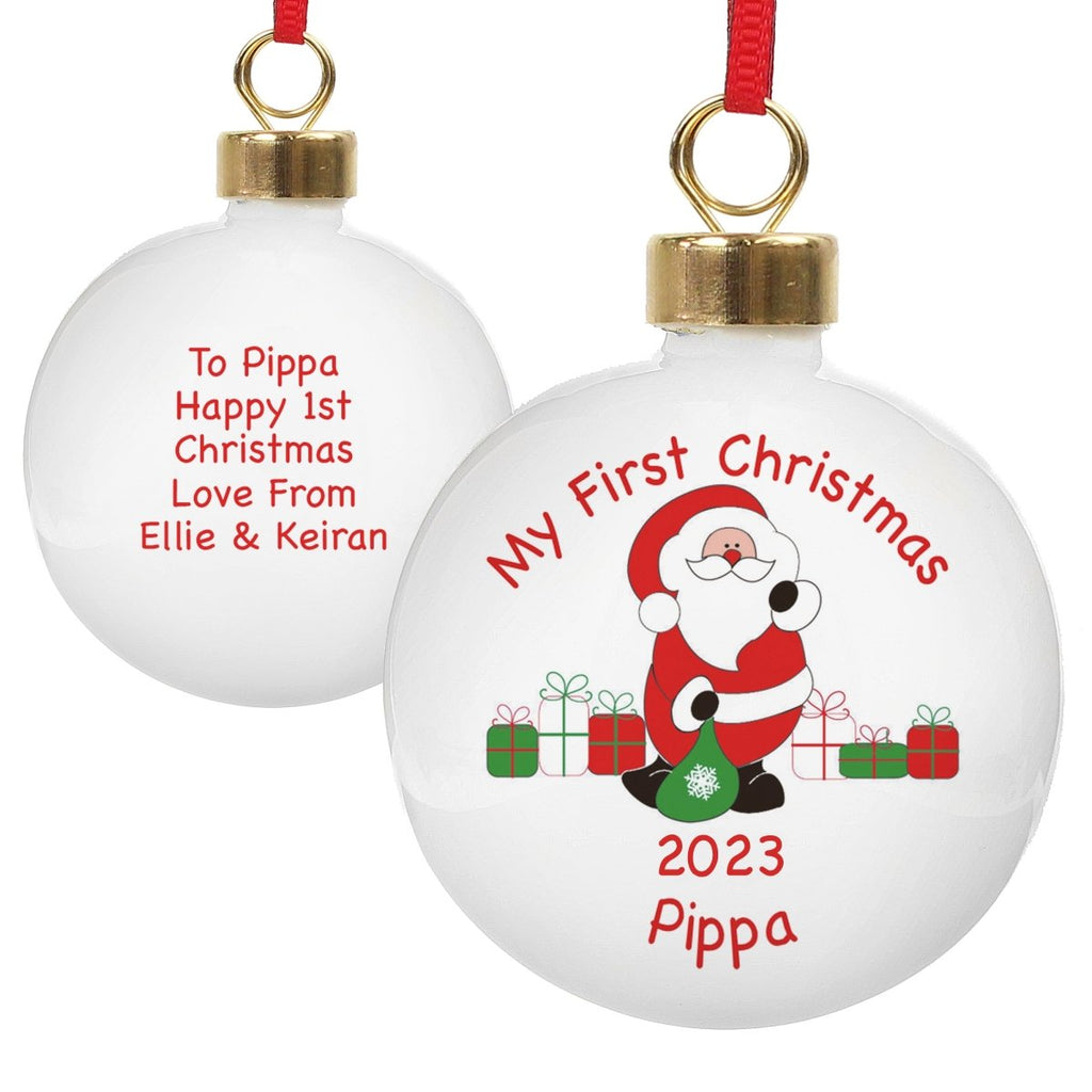 Personalised Santa With Presents Bauble
