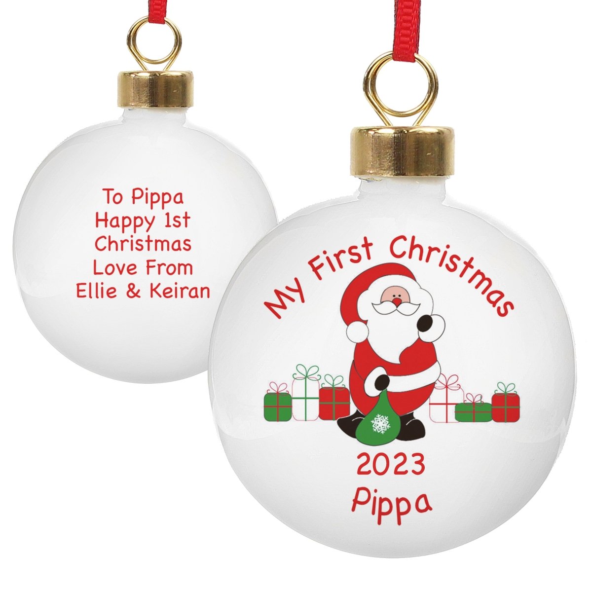 Personalised Santa With Presents Bauble