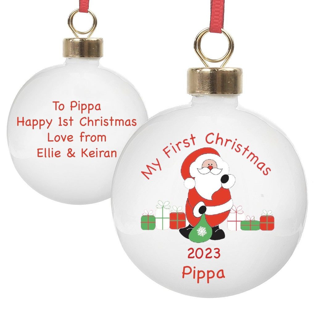 Personalised Santa With Presents Bauble