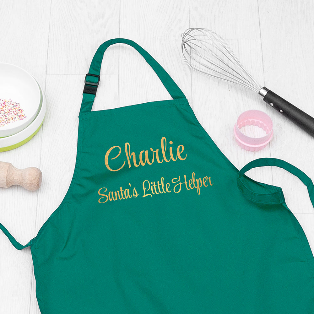 Personalised Personalised Santas Little Helper Childrens Green Waterproof Apron