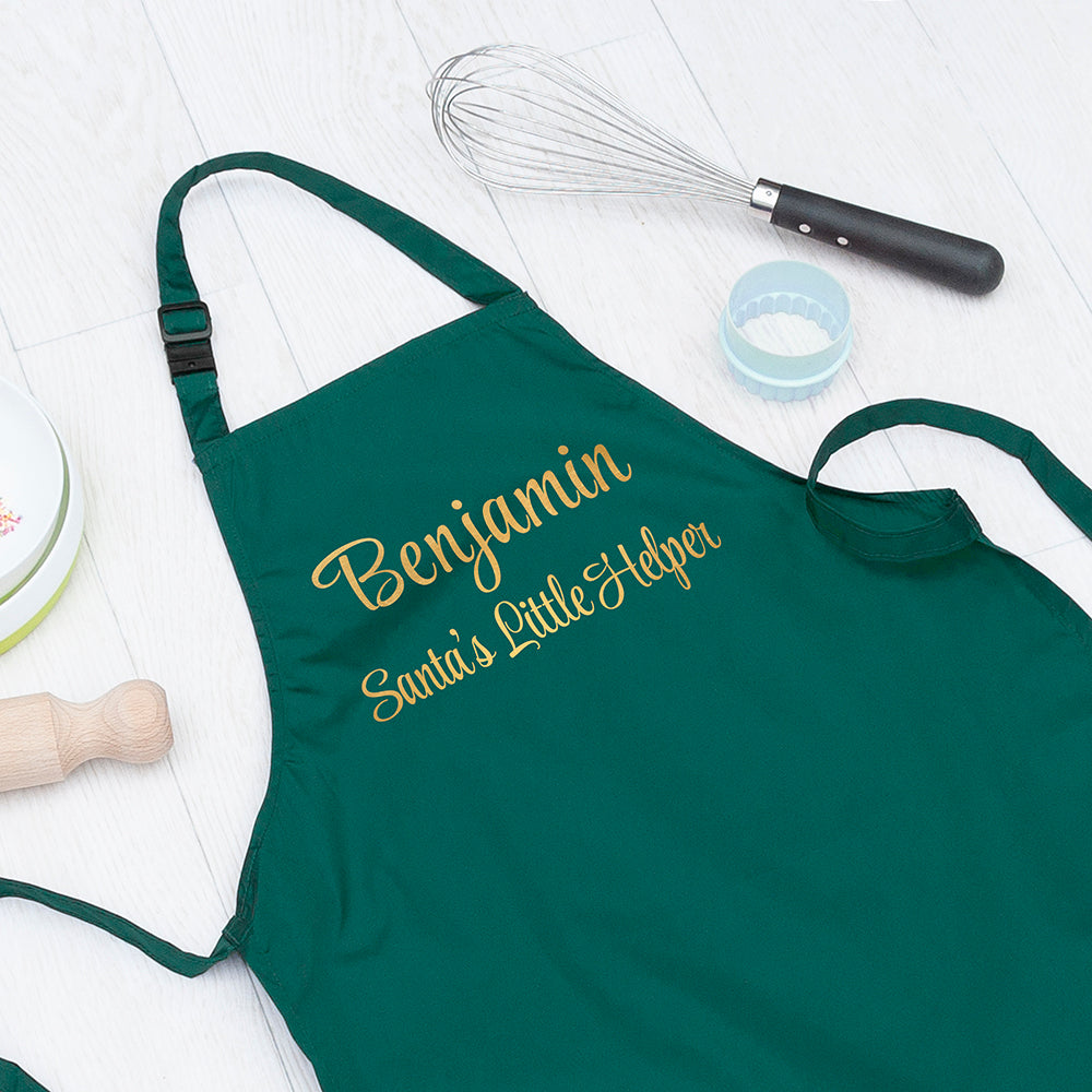 Personalised Personalised Santas Little Helper Childrens Green Waterproof Apron