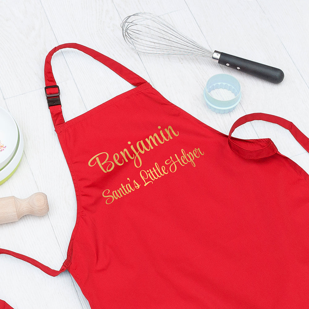 Personalised Personalised Santas Little Helper Childrens Red Waterproof Apron